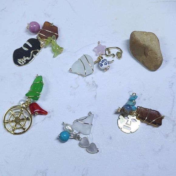 Gold filled and silver handmade pendants sea glass pearls - Picture 1 of 7